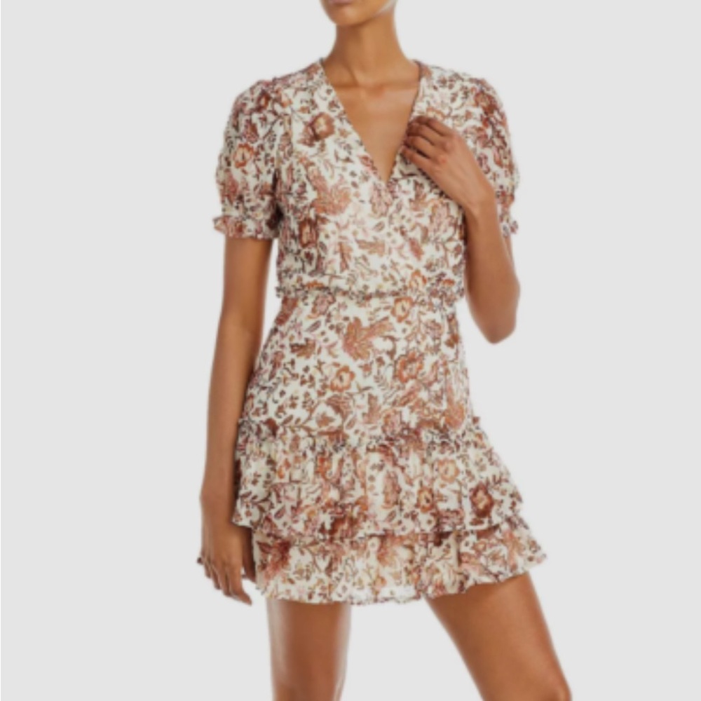 Floral Ruffle Dress in Brown and Cream